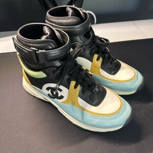 CHANEL Black and Yellow High-Top Sneakers